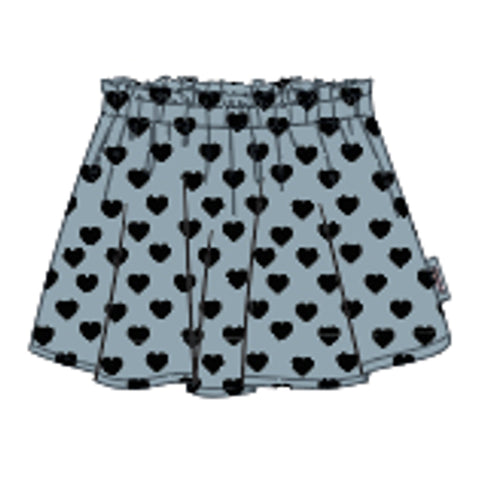 Piupiuchick Short Skirt Elastic Waist Washed Blue Denim Black Hearts
