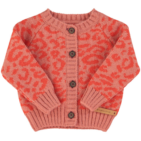 Piupiuchick Knitted Baby Cardigan | Pink W/ Animal Print