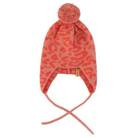 Piupiuchick Knitted Baby Bonnet | Pink W/ Animal Print