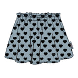 Piupiuchick Knee-Lengh Skirt Elastic Waist  | Washed Blue Denim W/ Black Hearts