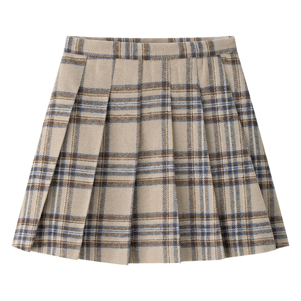 Coco Blanc Pleated Plaid Skirt Blue Plaid