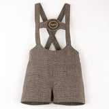 Popelin Brown Oxford Cloth Short Dungarees With Embroidery Applique