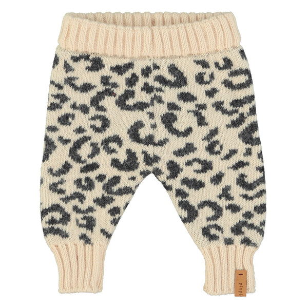 Piupiuchick Knitted Baby Leggings | Light Pink W/ Black Animal Print