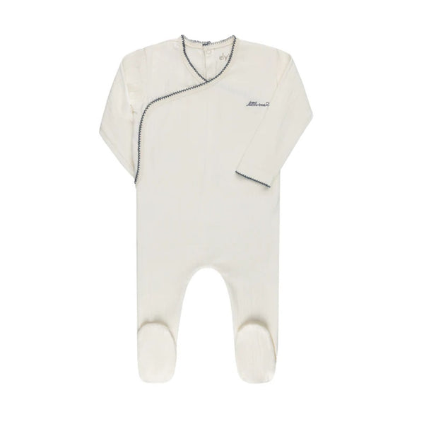 Ely’s & Co Organic Cotton Little One Collection- Ivory/Blue - Kimono Footie