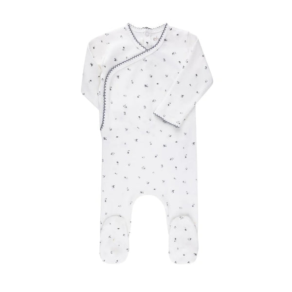 Ely’s & Co Organic Cotton Cluster Leaf Collection - Ivory/Blue - Footie