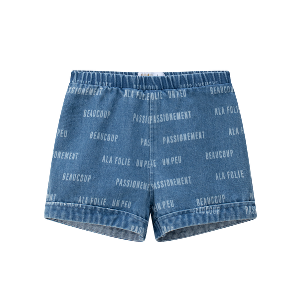 Coco Blanc Blue Denim Printed Shorts