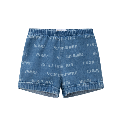 Coco Blanc Blue Denim Printed Shorts