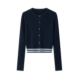 Coco Blanc Navy Cardigan With Stripe Cuff