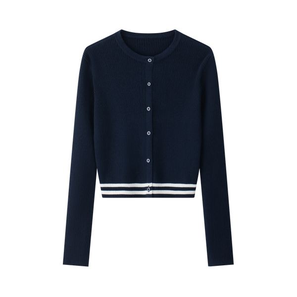 Coco Blanc Navy Cardigan With Stripe Cuff