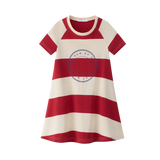 Coco Blanc Short Sleeved Red Striped A-line Dress
