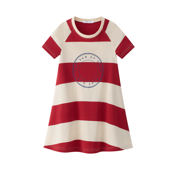 Coco Blanc Short Sleeved Red Striped A-line Dress