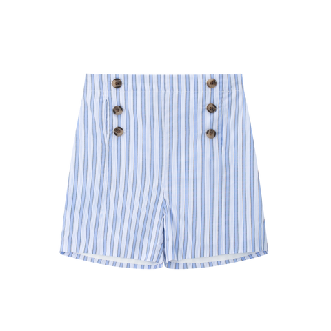 Coco Blanc Blue Striped Double Breasted Shorts
