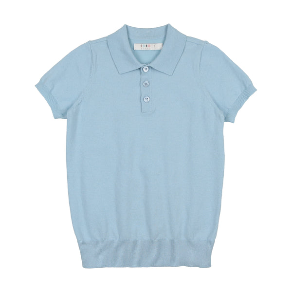 Coco Blanc Boys Knit Polo Pale Blue