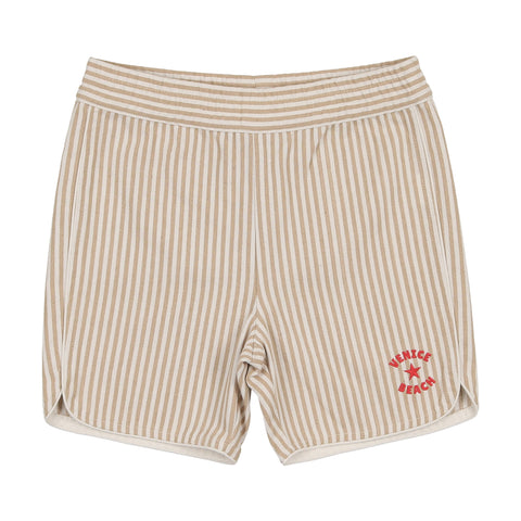 Coco Blanc Striped Biker Shorts Tan Striped