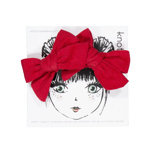 Knot Hairbands corduroy mini bow set cardinal red