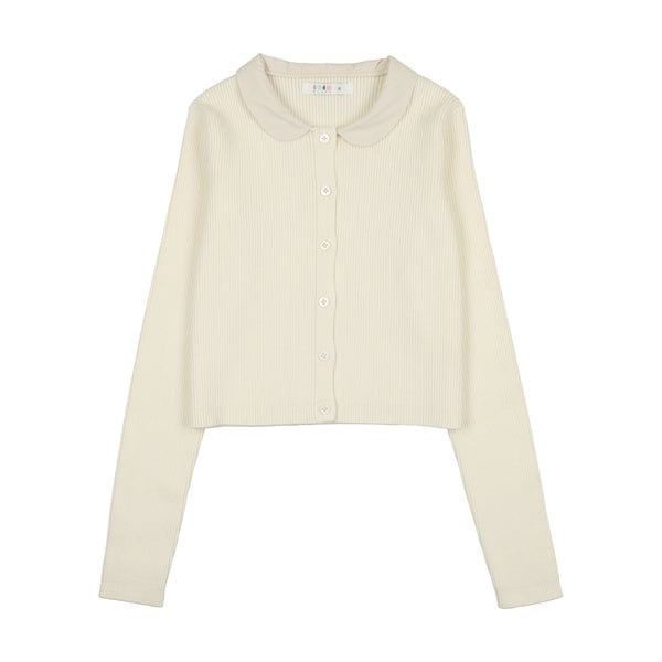 Coco Blanc Peter Pan Knit Ribbed Cardigan Cream