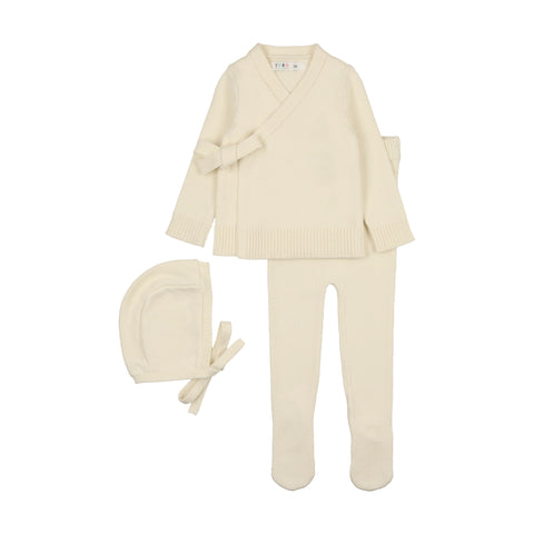 Coco Blanc Knit Baby Set with Bonnet Cream