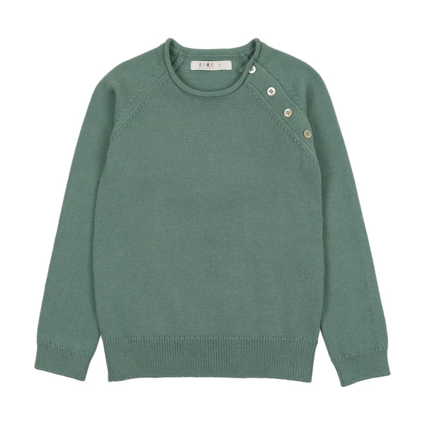 Coco Blanc Crew Button Sweater Sage Green