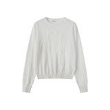Coco Blanc Cream Chunky Crew Sweater with embossed center