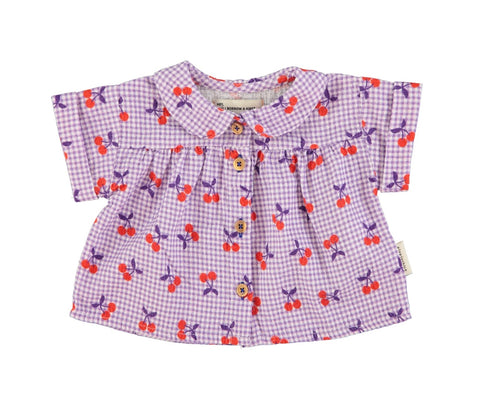 Piupiuchick Peter Pan Collar Shirt | Purple & White Checkered W/ Cherries And Bloomer Set