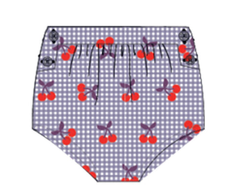 Piupiuchick Peter Pan Collar Shirt | Purple & White Checkered W/ Cherries And Bloomer Set