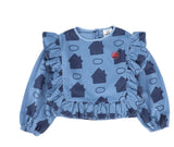 Loud Apparel Care Top Ruffles Sky Blue Houses Aop