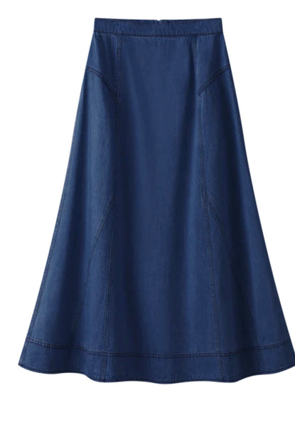 Coco Blanc Blue Denim Stitched Skirt