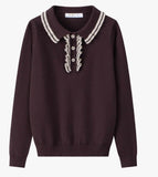 Coco Blanc Ruffle Collar Sweater Burgundy