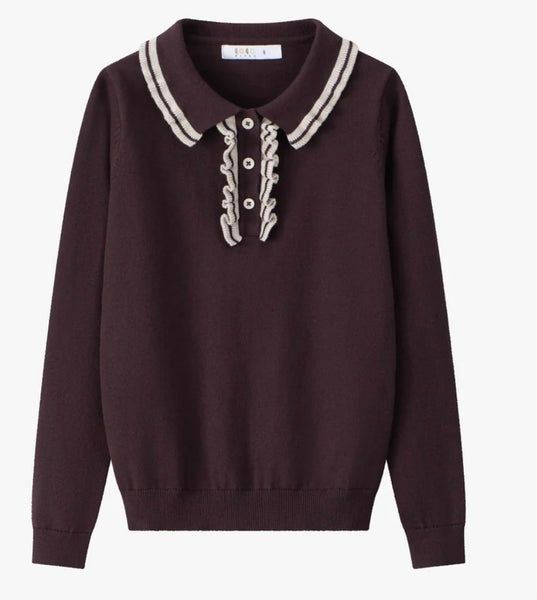 Coco Blanc Ruffle Collar Sweater Burgundy
