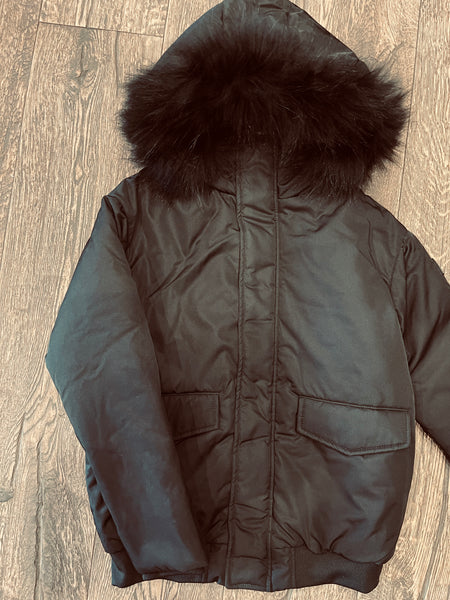 SCOTCH BONNET COAT BLACK CANVAS BLACK FUR