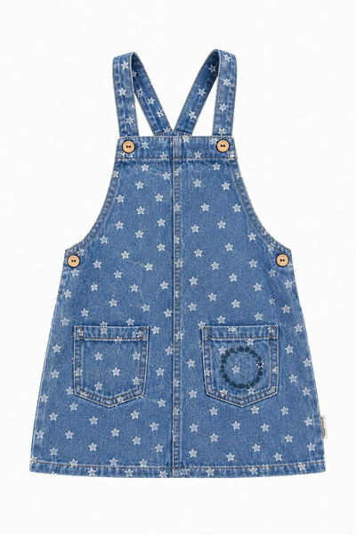 Piupiuchick Knee-Lenght Dress W/ Straps | Washed Navy Denim W/ Stars