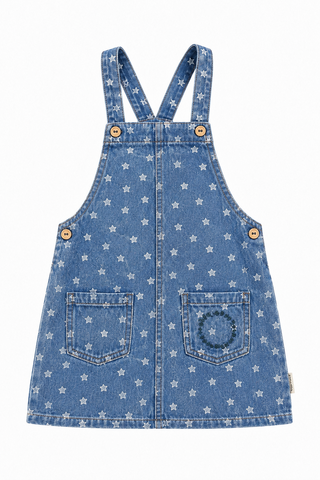Piupiuchick Knee-Lenght Dress W/ Straps | Washed Navy Denim W/ Stars