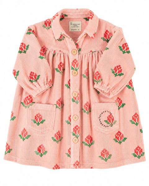 Piupiuchick Knee-Lenght Dress | Pink W/ Big Flowers