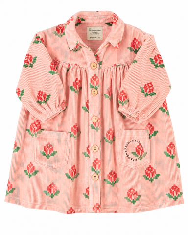 Piupiuchick Knee-Lenght Dress | Pink W/ Big Flowers