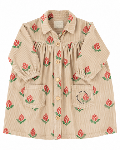 Piupiuchick Knee-Lenght Dress | Camel W/ Big Flowers