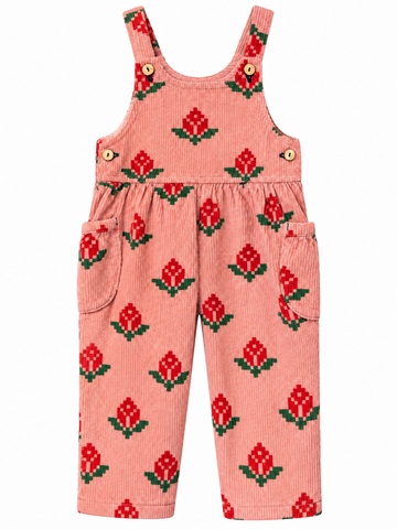 Piupiuchick Pink Big Flowers Dungarees