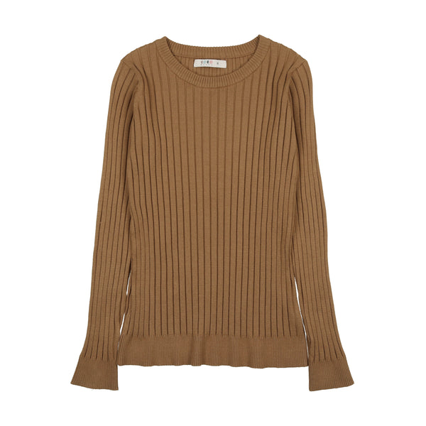 Coco Blanc Ribbed Crew Sweater Camel