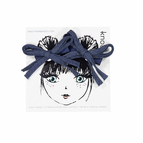 Knot Hairbands Indigo Denim Bow Set