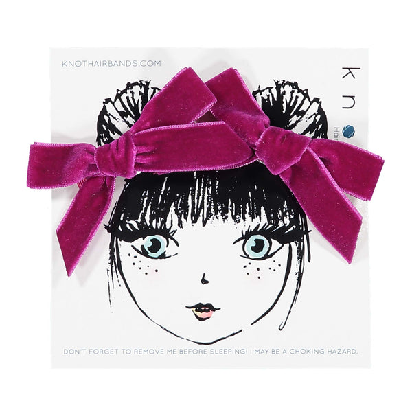 Knot Hairbands Ribbon Mini Bow Clip Set // Fuschia