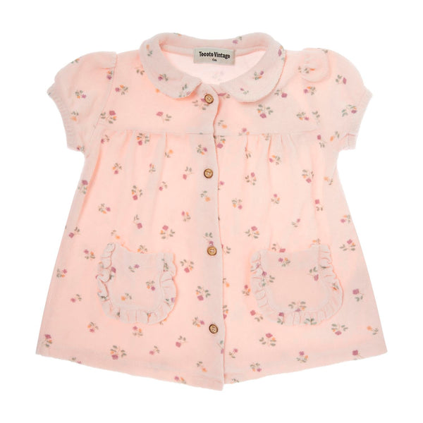 Tocoto Vintage Flower Printed Terry Baby Dress Lilac