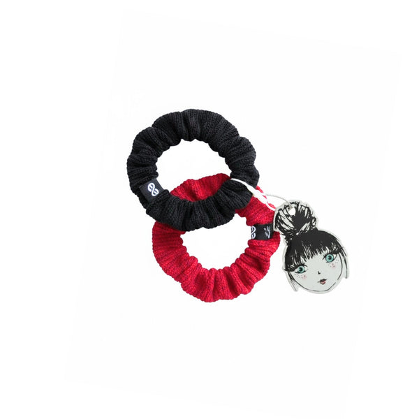 Knot Hairbands waffle scrunchie set blackbird + cardinal red