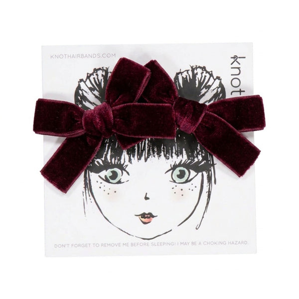 Knot Hairbands wingtip ribbon mini bow set burgundy