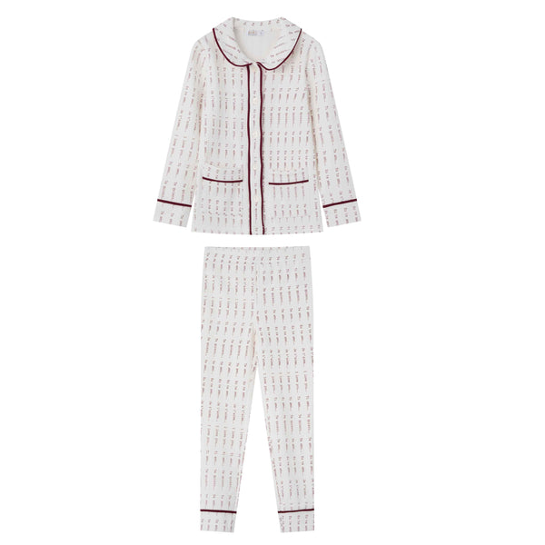 Coco Blanc Printed Collar Pjs Burgundy