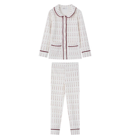 Coco Blanc Printed Collar Pjs Burgundy