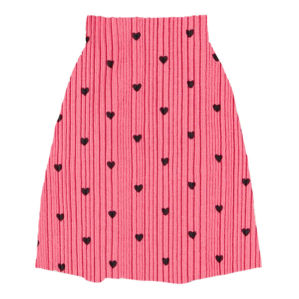 Piupiuchick Knee-Lenght Skirt Pink W/ Black Hearts Allover