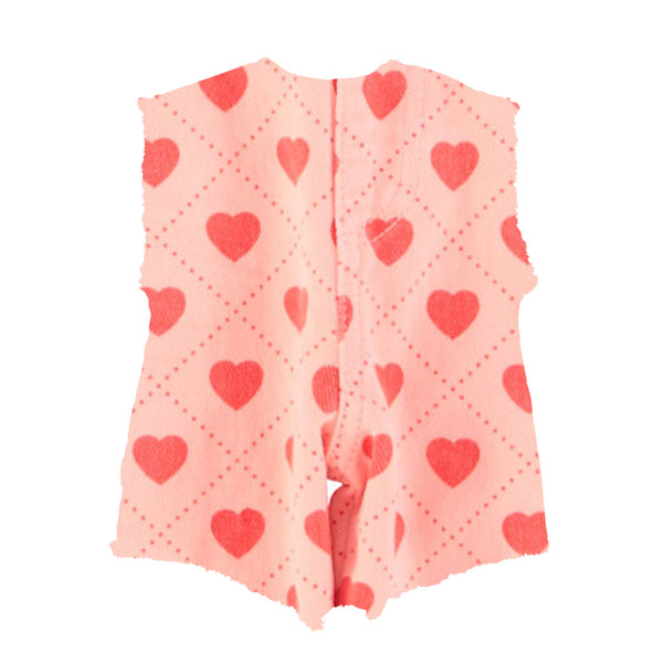 Piupiuchick Short Sleeveless Jumpsuit | Pink W/ Red Hearts Allover
