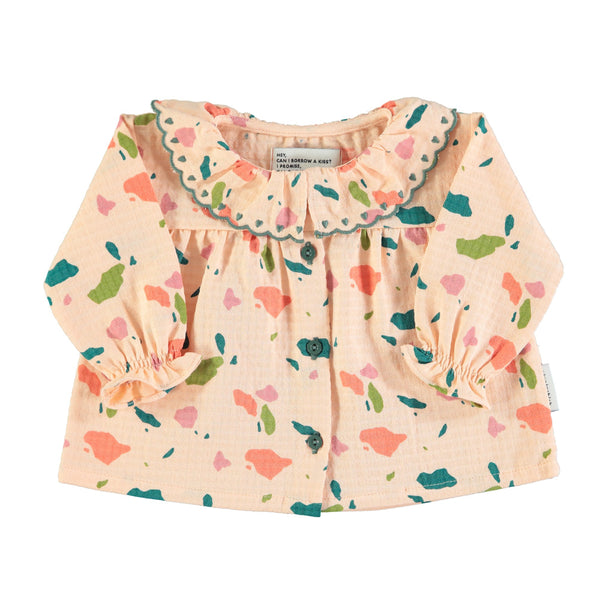 Piupiuchick Blouse w/ embroidered collar | Pink w/ multicolor geometric allover