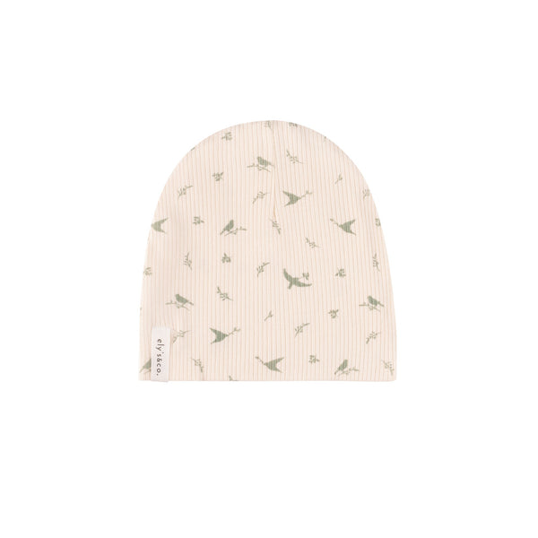 Ely’s & Co Ribbed Cotton - Bird - Sage/Cream - Beanie