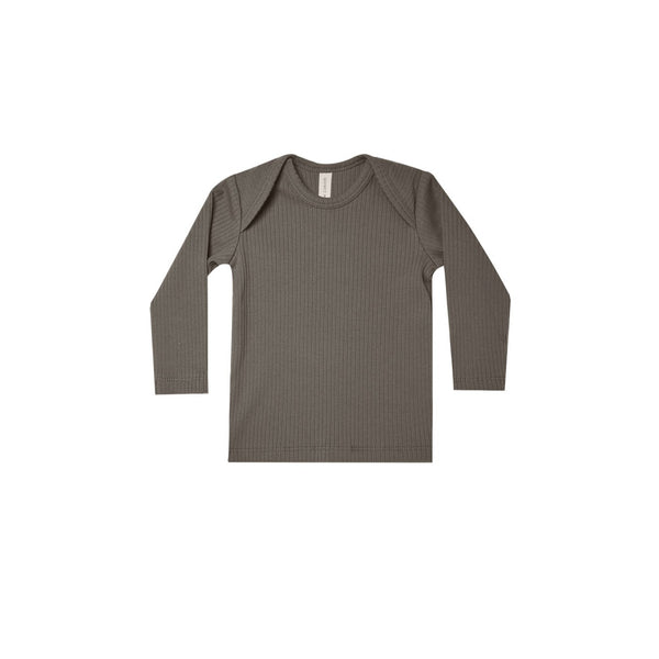 QUINCY MAE RIBBED LONG SLEEVE TEE | CHARCOAL