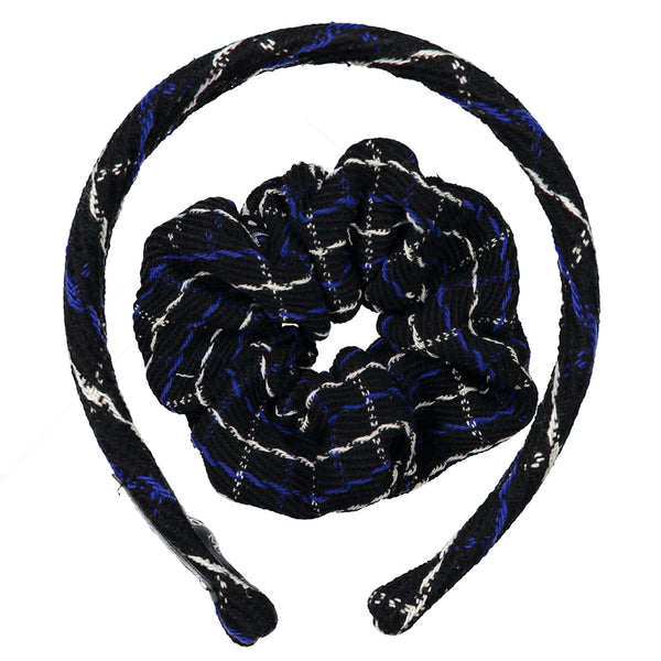 KNOT SCHOOL GIRL HEADBAND + SCRUNCHIE SET // BLACK + COBALT